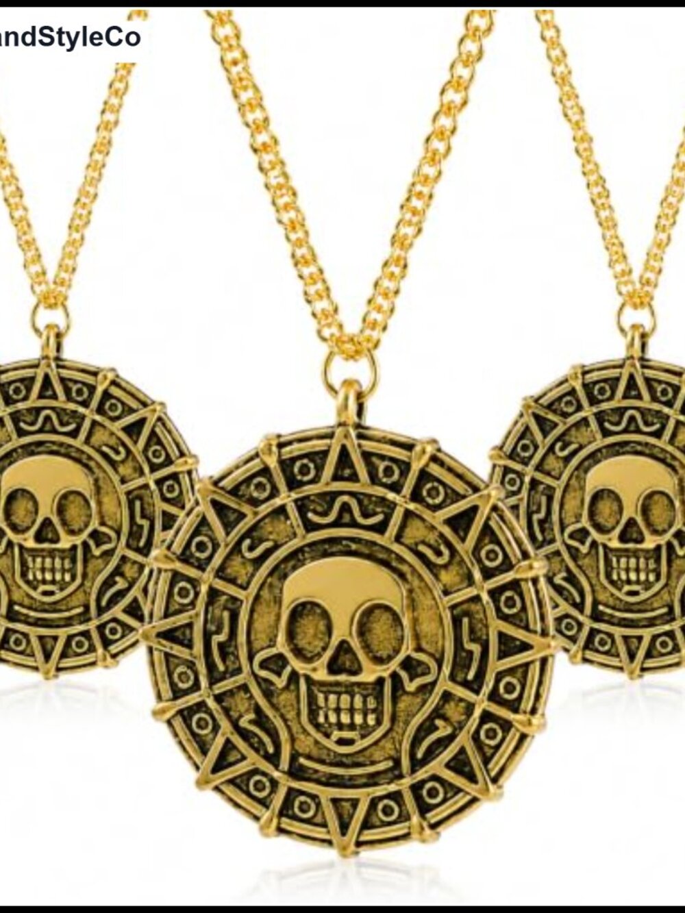3PC Skull Coin Necklace Rotating Pendant Pirate Halloween Cosplay Jewelry Gift